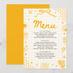 Carte de menu abeille à miel dessinée à la main en