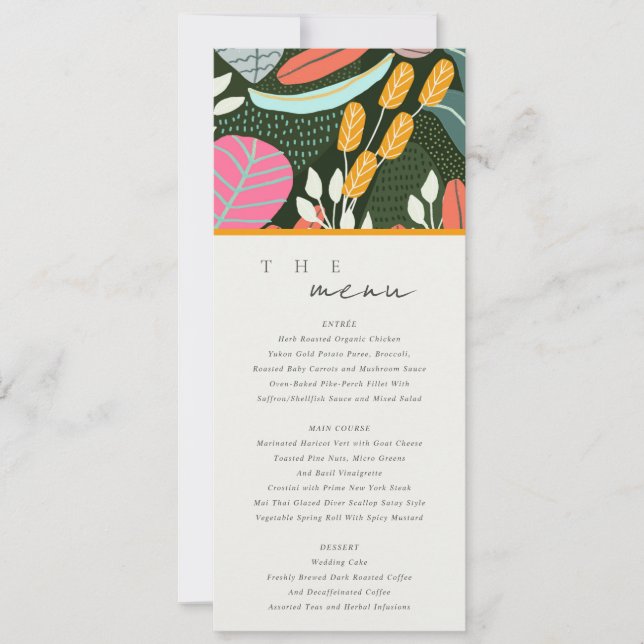 Carte de menu Abstrait Bold Tropical Botanical Mar (Devant)