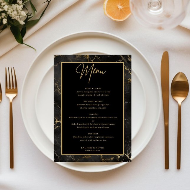 Carte de menu agate en marbre noir (Créateur téléchargé)