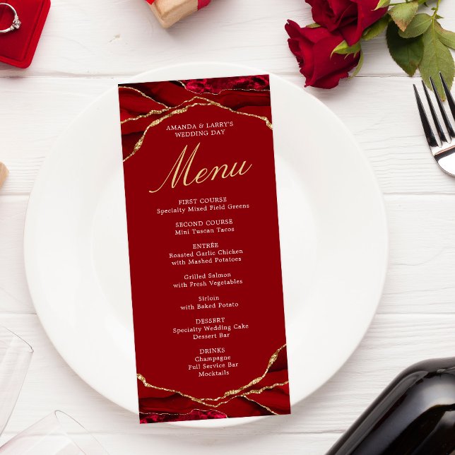 Carte de menu Agate rouge et or (Créateur téléchargé)