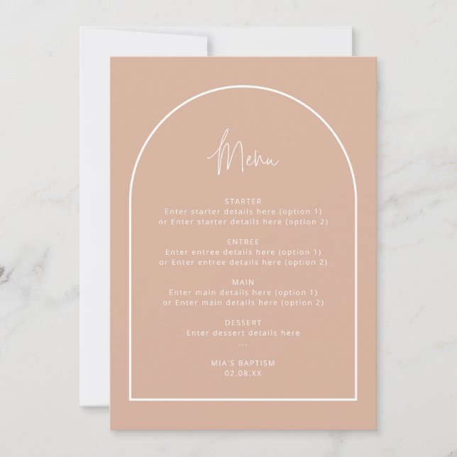 Carte de menu Arche rose pâle (Devant)