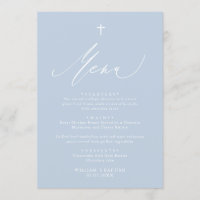 Carte de menu Baptême Boy Croix Bleue Dusty