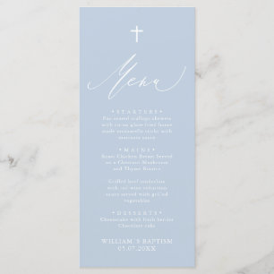 Carte de menu Baptême Boy Croix Bleue Dusty