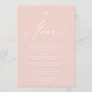 Carte de menu Baptême fille croix blanches rose Du
