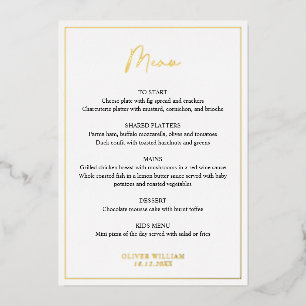 Carte de menu Baptême pour garçon noir, blanc et o