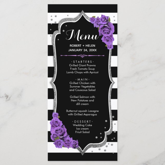 Carte de menu Black Purple White Silver (Devant)