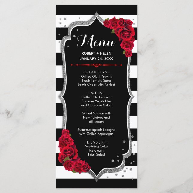 Carte de menu Black Red White Silver (Devant)