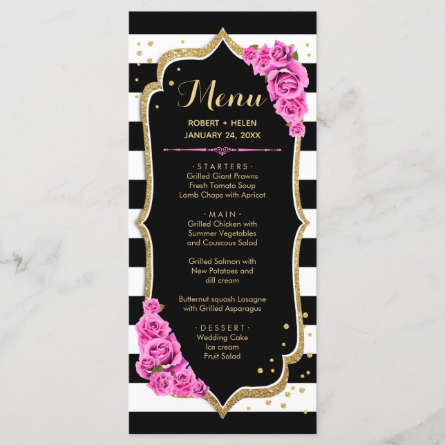 Carte de menu Black White Pink Gold (Devant)