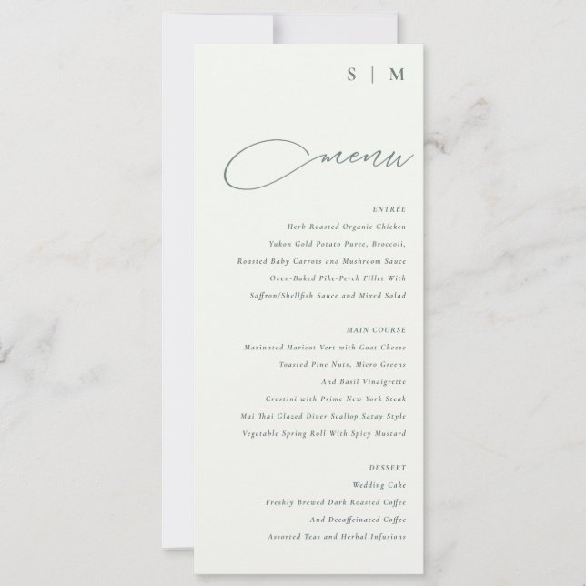 Carte de menu blanc noir à script simple élégant (Devant)