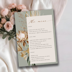 Carte de menu Boho Protea séché Palm Floral Mariag