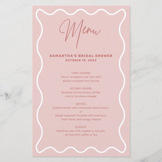 Carte de menu Bordure rose et blanche avec nom (Devant)