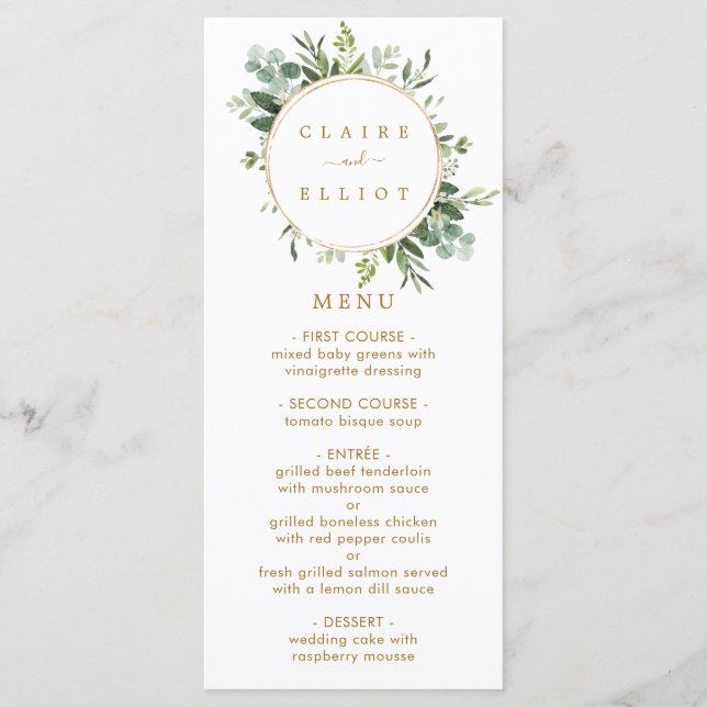 Carte de menu Botanical Gold Greenery (Devant)