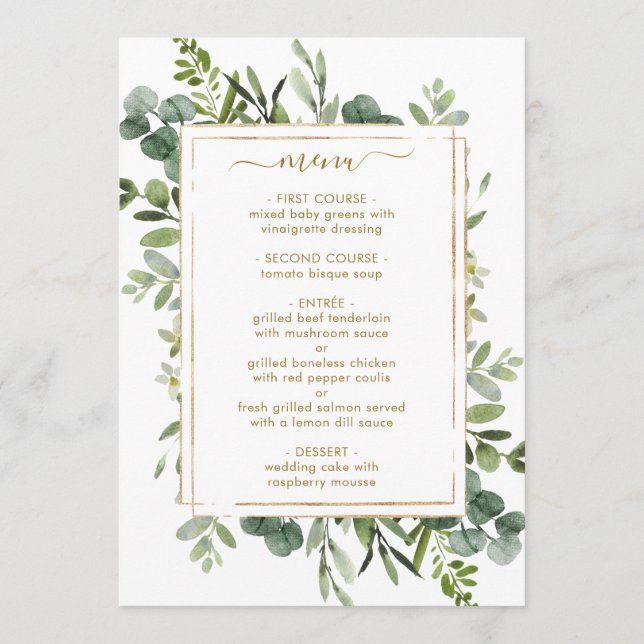 Carte de menu Botanical Gold Greenery (Devant)