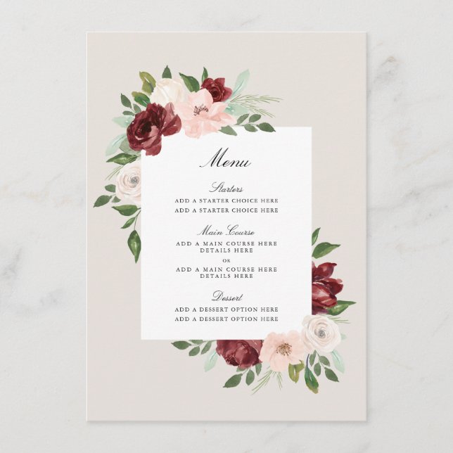 Carte de menu Bouquet romantique (Devant)