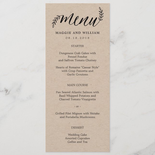 Carte de menu Branches Rustiques Kraft (Devant)