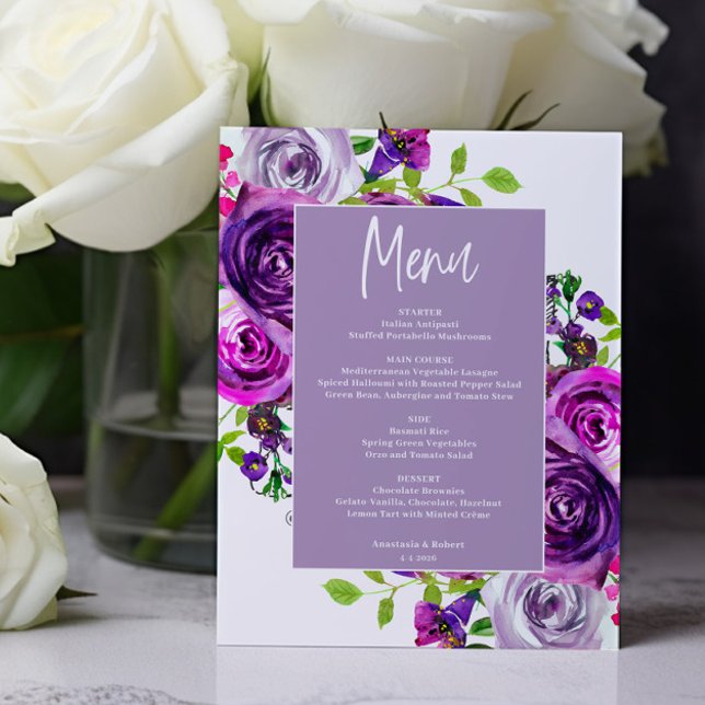 Carte de menu Budget Romantique Violet Floral (Créateur téléchargé)