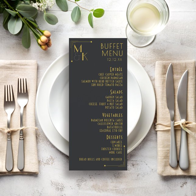 Carte de menu buffet Mariage Art déco années 1920 (Add your own buffet menu! Perfect for a 1920s inspired wedding)