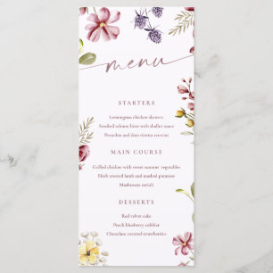 Carte de menu calligraphie fleurs sauvages
