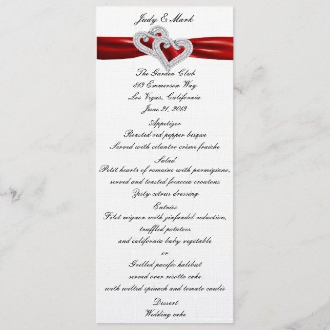 Carte de menu Cartes personnalisées Red Ribbon (Devant)