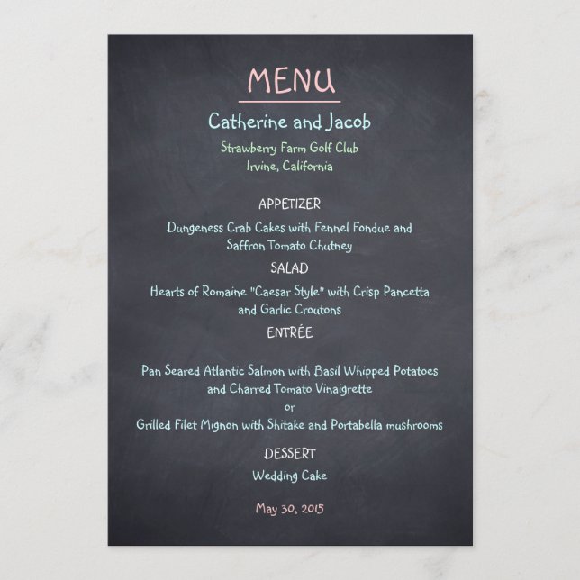 Carte de menu Chalkboard Look Mariage (Devant)