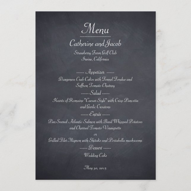 Carte de menu Chalkboard Look Mariage (Devant)