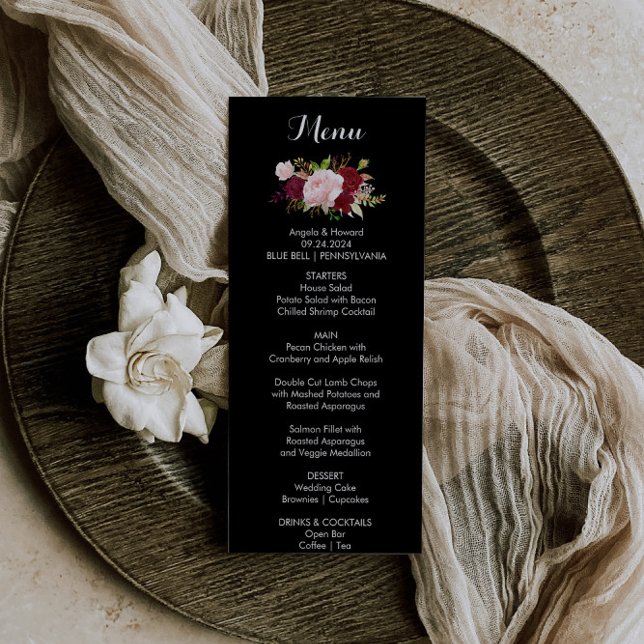 Carte de menu classique Tropical Noir Bourgogne (Créateur téléchargé)