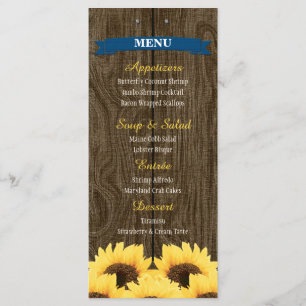 CARTE DE MENU COBALT BLEU RUSTIC SUNLOWER