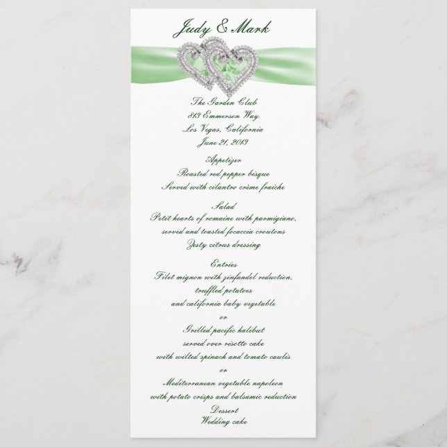 Carte de menu Coeurs de chaux personnalisés (Devant)