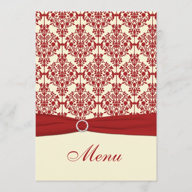 Carte de menu Cream et Red Mariage damassé (Devant)