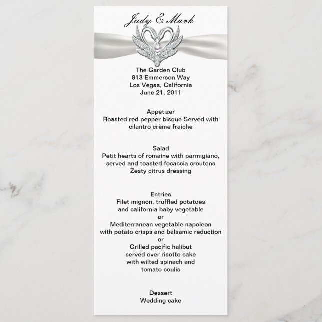 Carte de menu Cycles en argent blanc ruban (Devant)