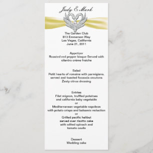 Carte de menu Cylindres en argent du ruban jaune