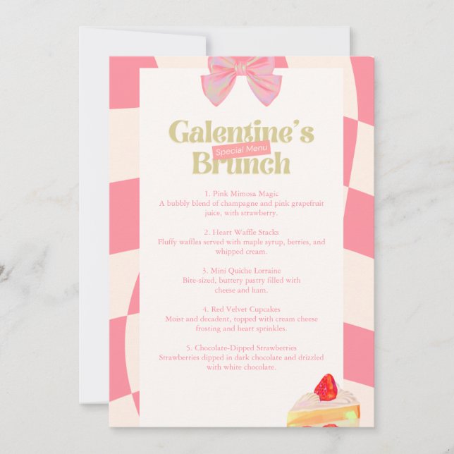 Carte de menu de brunch Galentine's rétro rose (Devant)