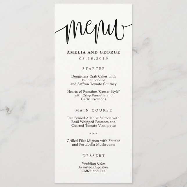 Carte de menu de calligraphie de COULEUR MODIFIABL (Devant)