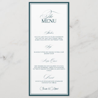 Carte de menu de dîner de mariage Argent comptant