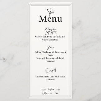 Carte de menu de dîner de mariage élégante blanche
