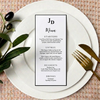 Carte de Menu de Dîner de Mariage Minimaliste Chic