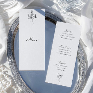 Carte de menu de dîner de mariage noir et blanc de