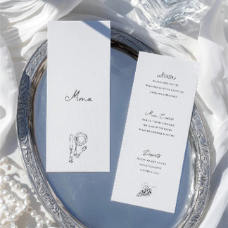 Carte de menu de dîner de mariage noir et blanc de
