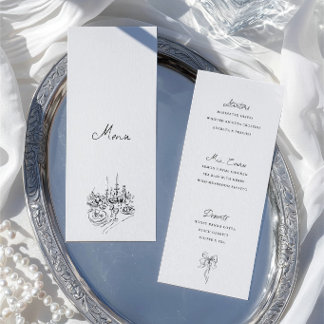 Carte de menu de dîner de mariage noir et blanc de
