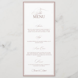 Carte de Menu de Dîner de Mariage Rose Pâle Vieill