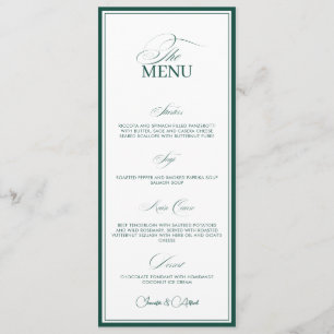 Carte de menu de dîner de mariage vert émeraude Ol