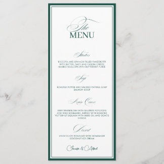 Carte de menu de dîner de mariage vert émeraude Ol
