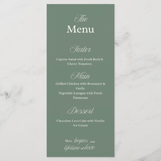Carte de menu de dîner de mariage vert olive