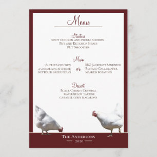 Carte de menu de dîner de poulet de ferme en liber