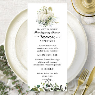 Carte de menu de dîner de Thanksgiving Citrouille