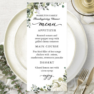 Carte de Menu de Dîner de Thanksgiving Citrouille 
