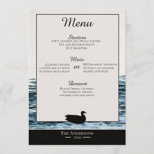 Carte de menu de dîner du lac Wild Duck
