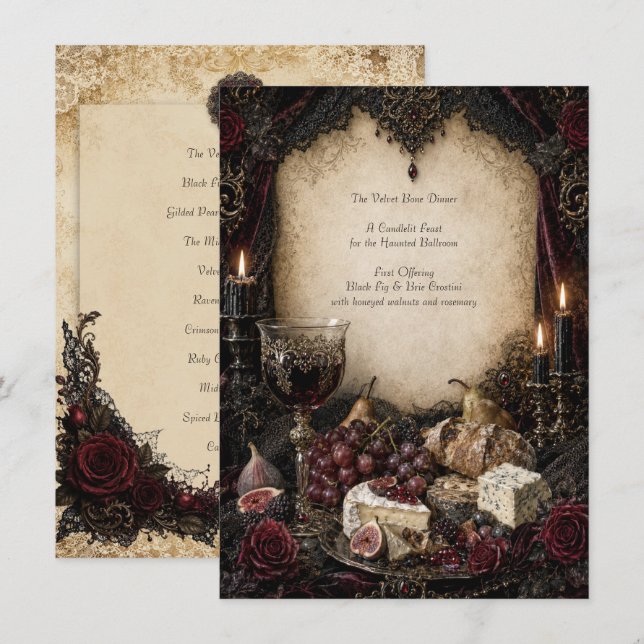 Carte de menu de dîner gothique (Devant / Derrière)