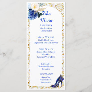 Carte de menu de dîner Papillon Bleu Royal Or