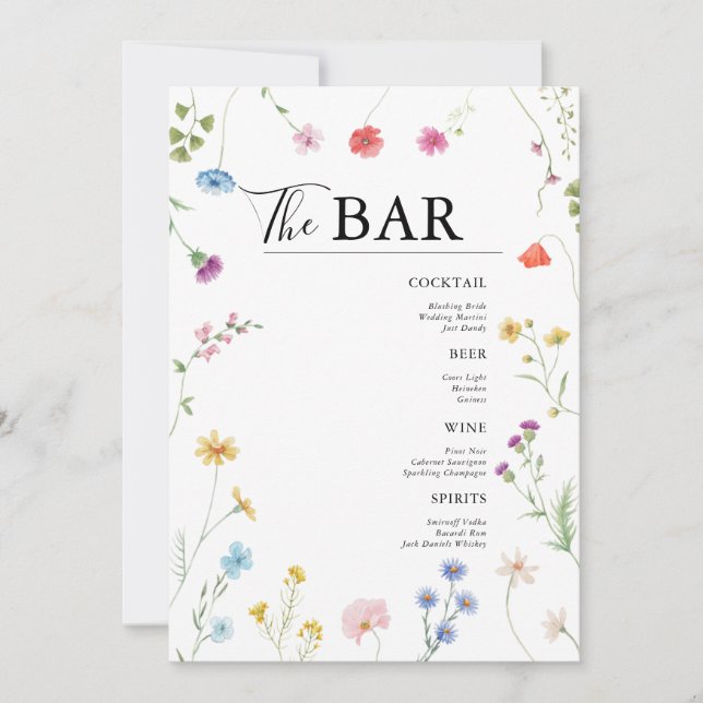 Carte de menu de la barre des boissons fleur sauva (Devant)